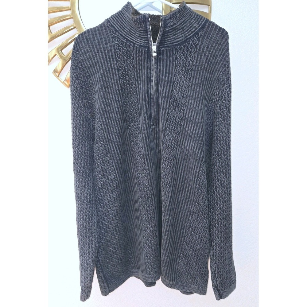 Carbon 2 Cobalt Men's XL Navy Cable Knit 1/4 Zip Sweater 100% Cotton Tall Preppy
